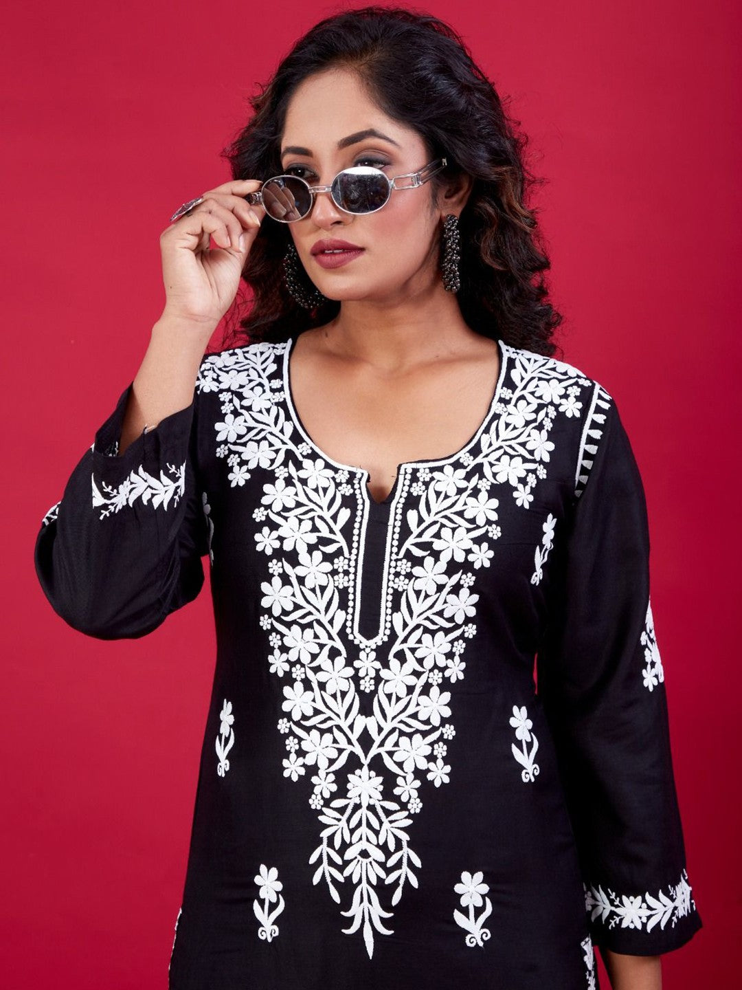 Black Lucknowi Chikankari Suit With Palazzos