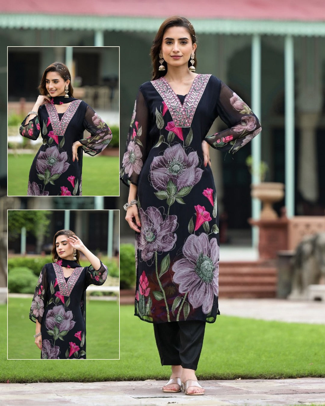 Georgette Printed With Pants Suit Set