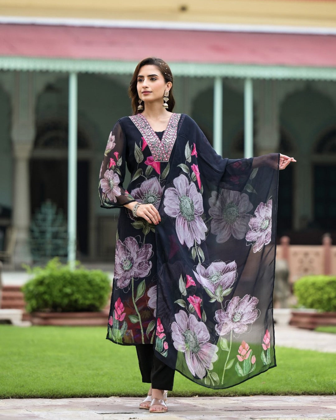 Georgette Printed With Pants Suit Set