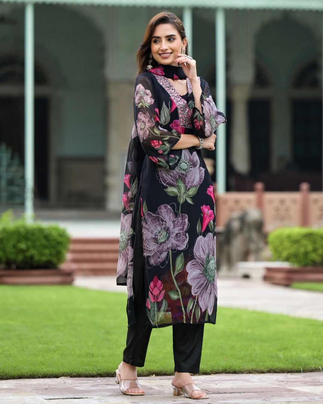 Georgette Printed With Pants Suit Set