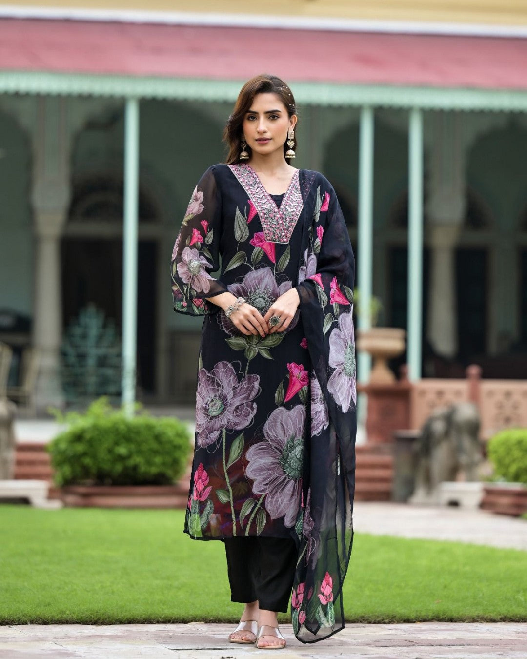 Georgette Printed With Pants Suit Set