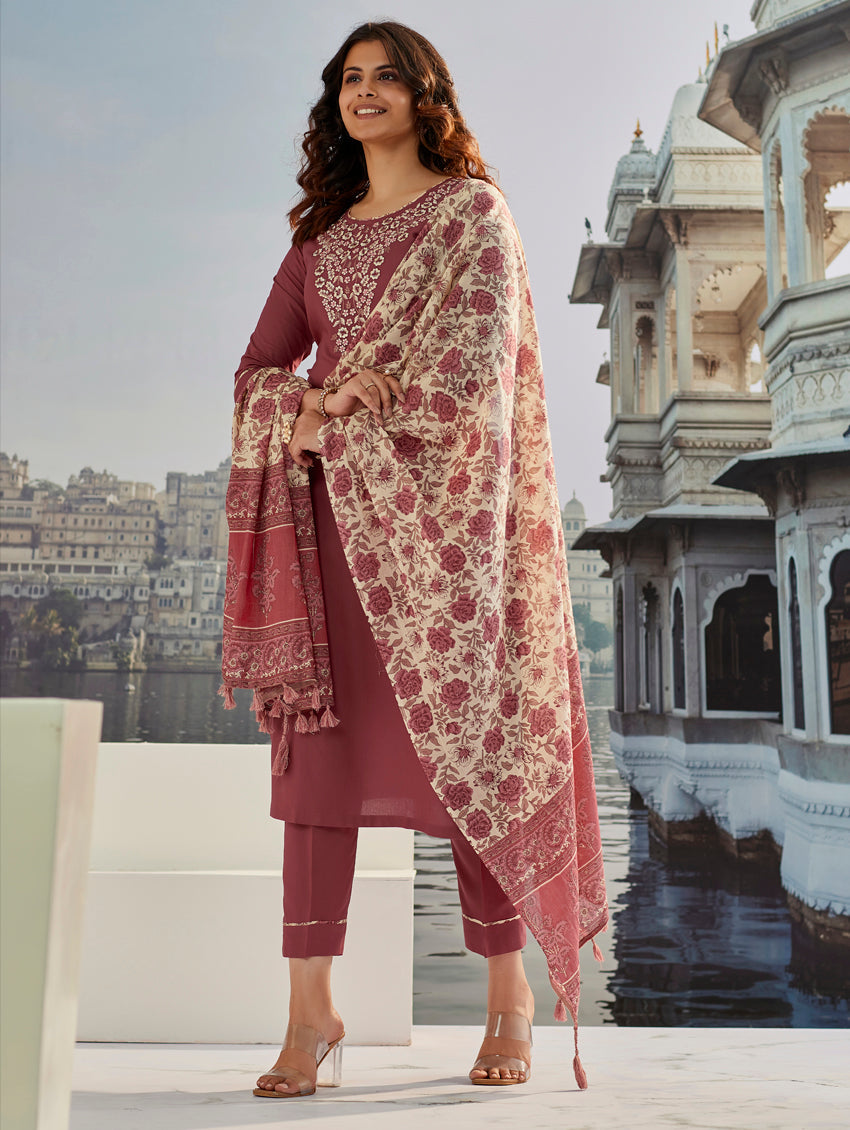 Pure Cotton Silk Round Neck Suit Set