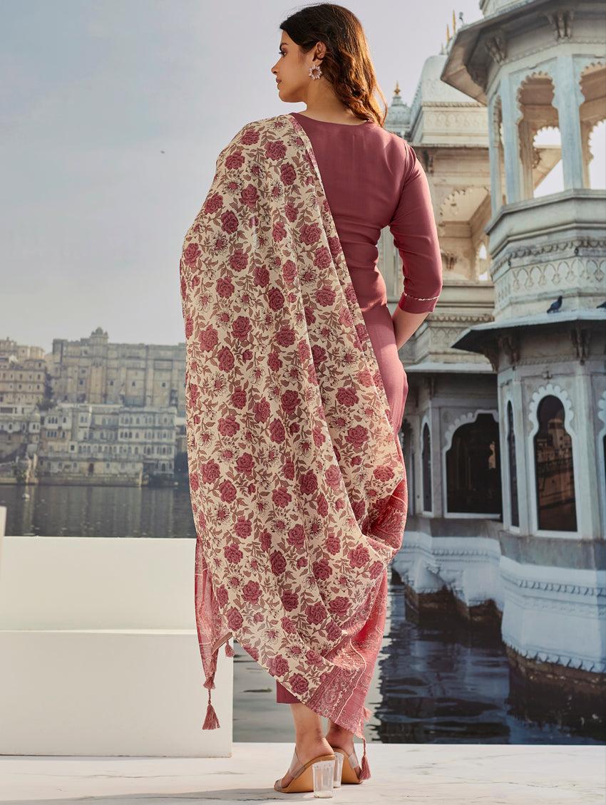 Pure Cotton Silk Round Neck Suit Set