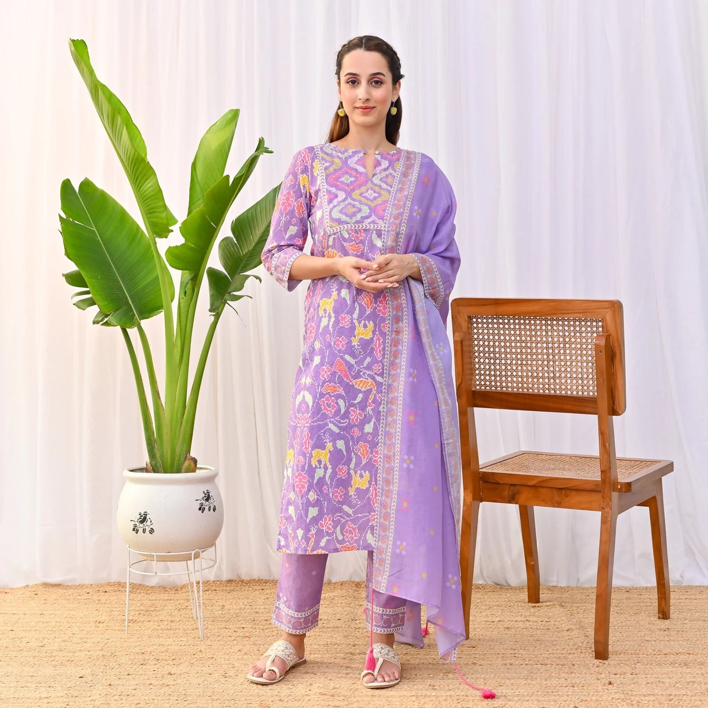 Cotton Printed Hand Work Suit Set