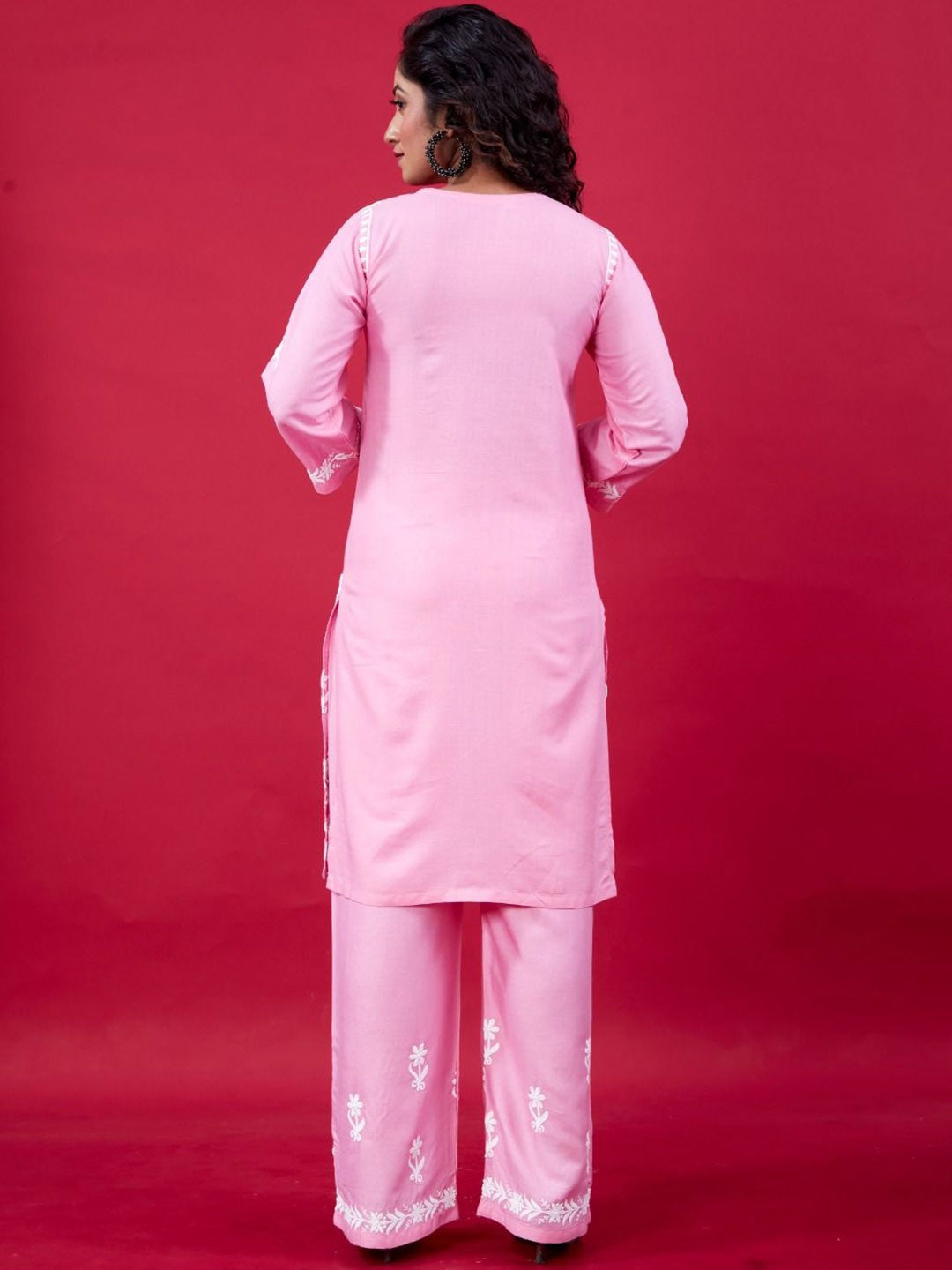 Pink Lucknowi Chikankari Suit With Palazzos