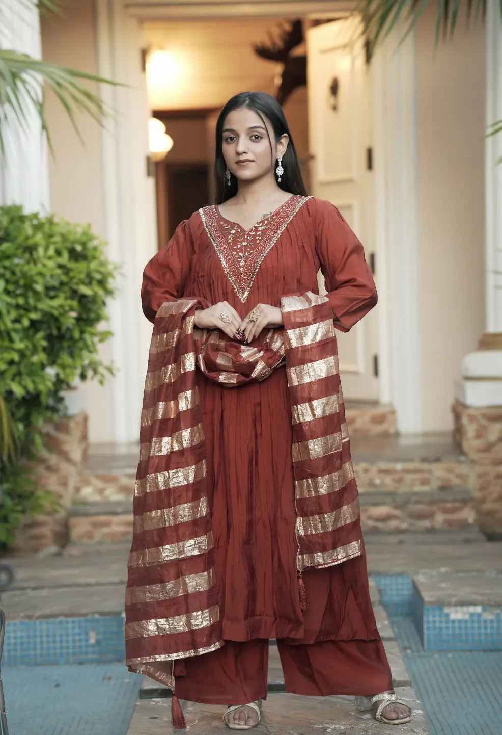 Pure Mul Chanderi Hand Work Anarkali