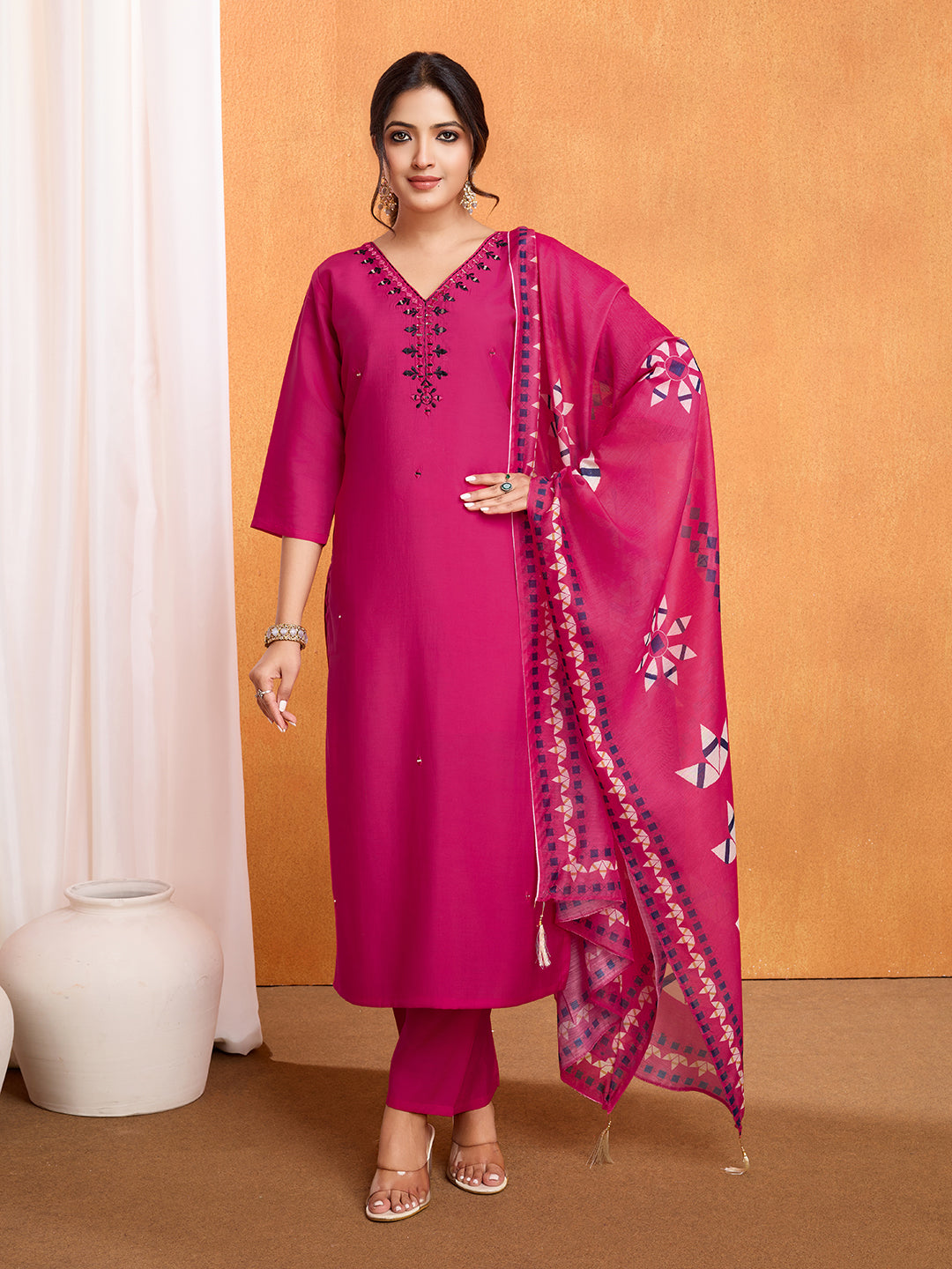 Pink Roman Silk Suit Set