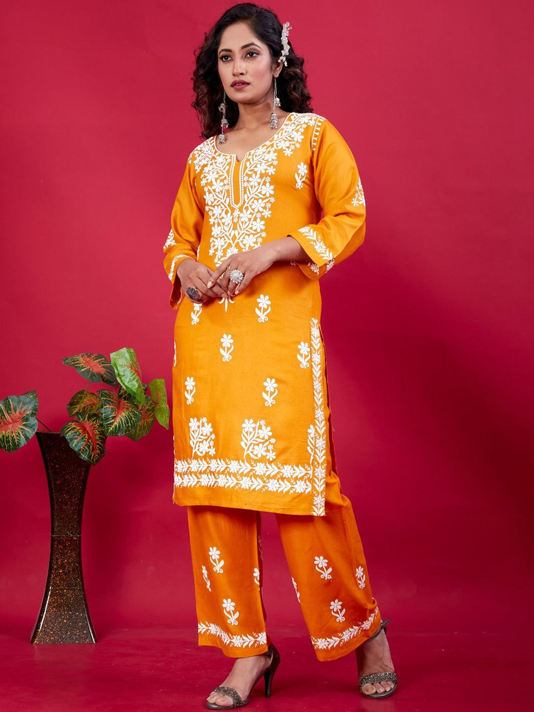 Lucknowi Chikankari Suit With Palazzos