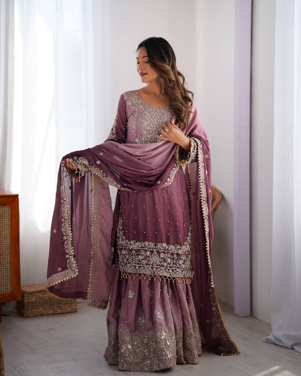 Purple Dual Shade Sharara Set