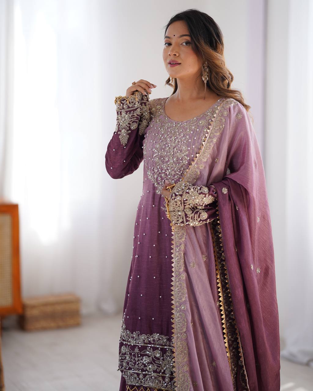 Purple Dual Shade Sharara Set