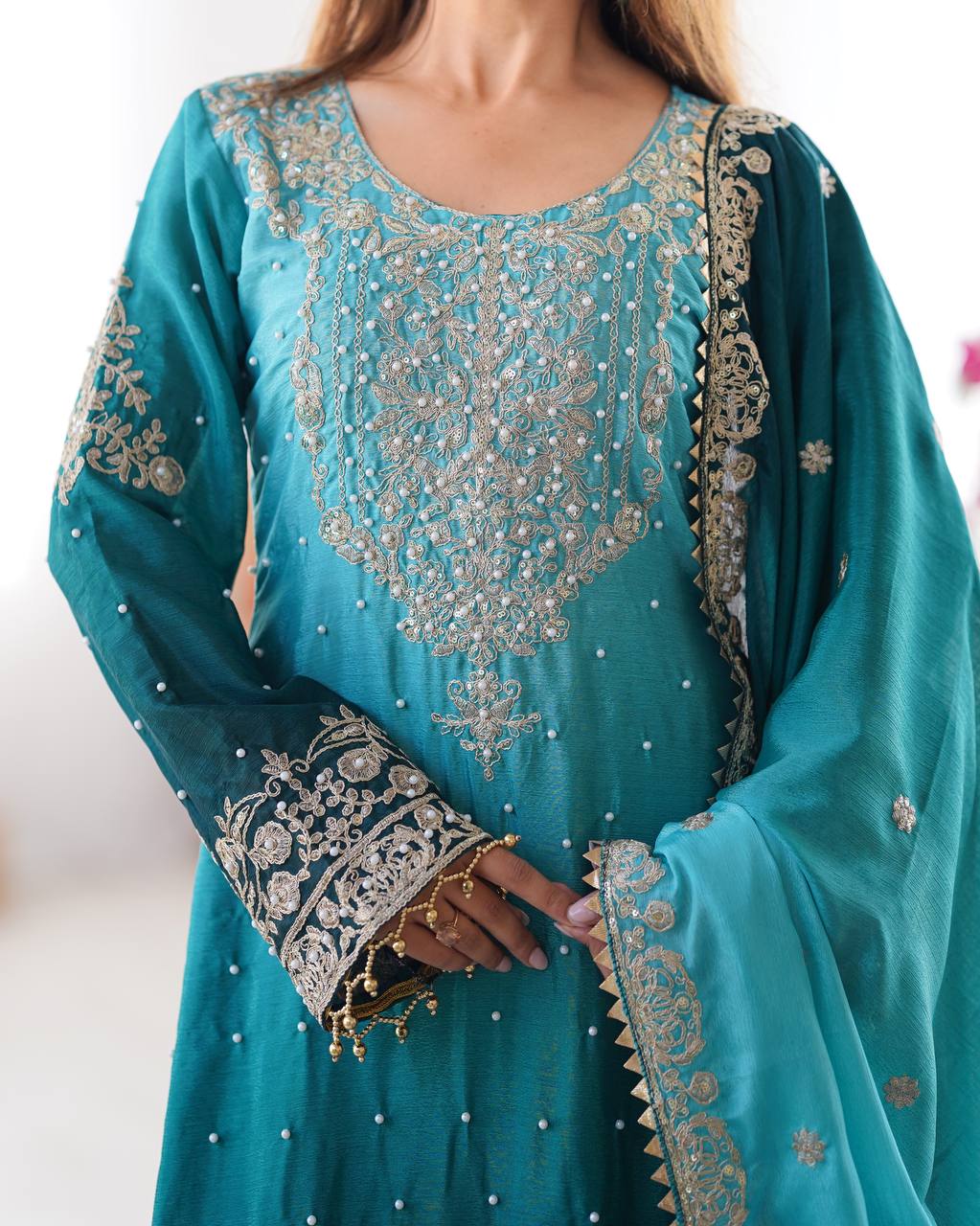 Teal Dual Shade Sharara Set