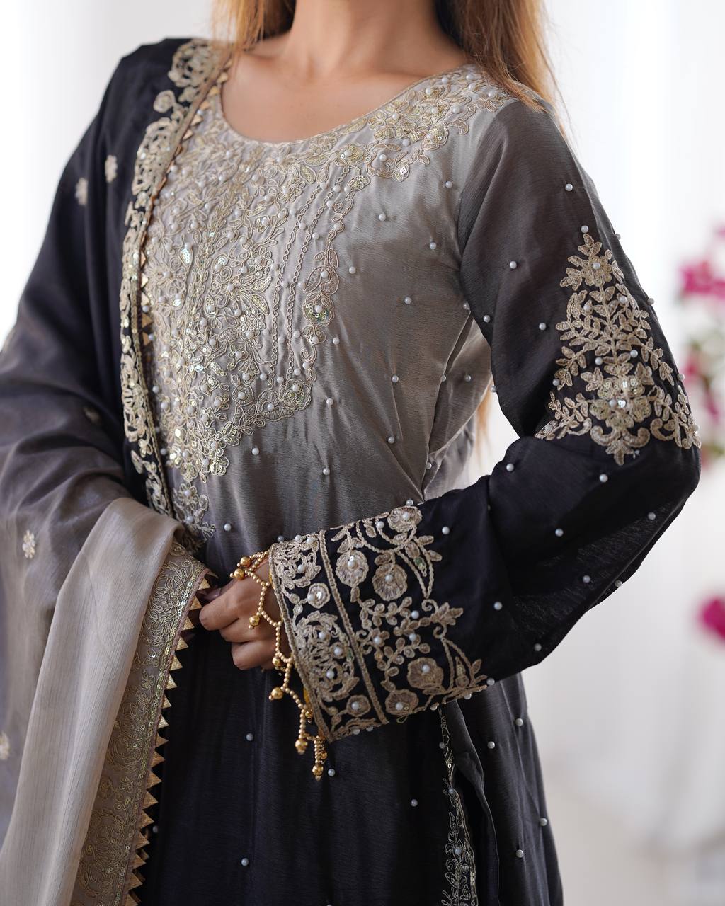 Black Dual Shade Sharara Set