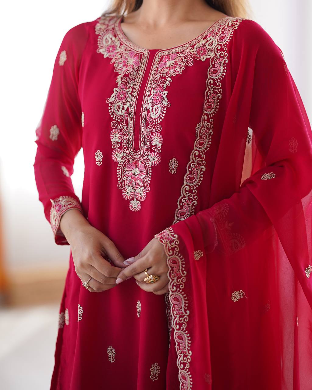 Faux Georgette Thred work Suit Set