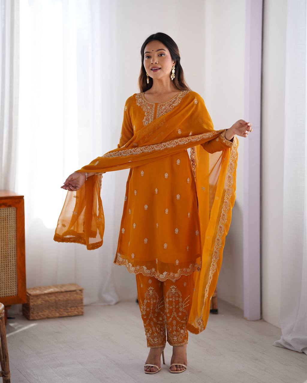 Faux Georgette Thred work Suit Set