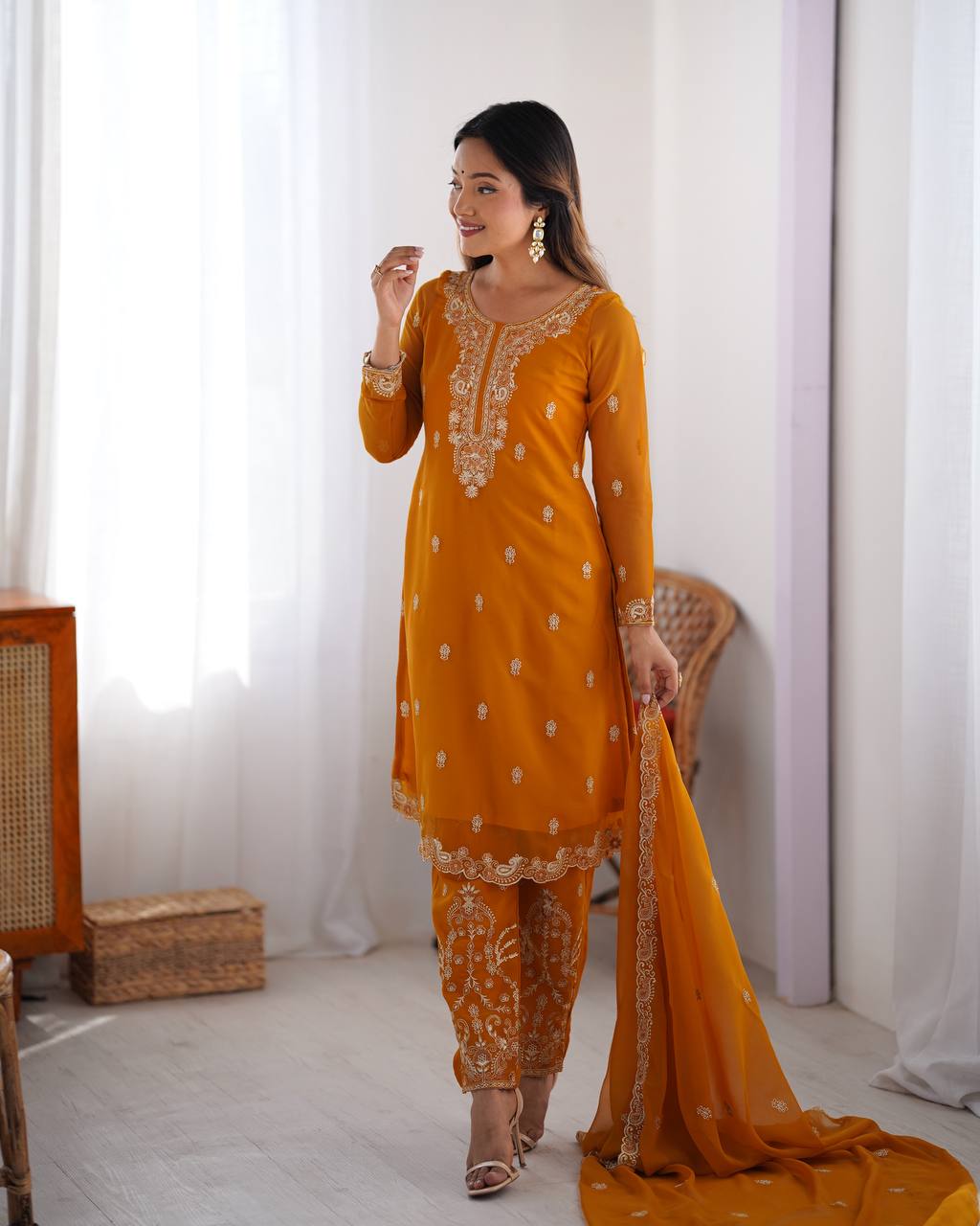 Faux Georgette Thred work Suit Set