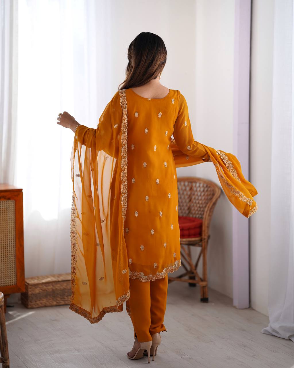 Faux Georgette Thred work Suit Set