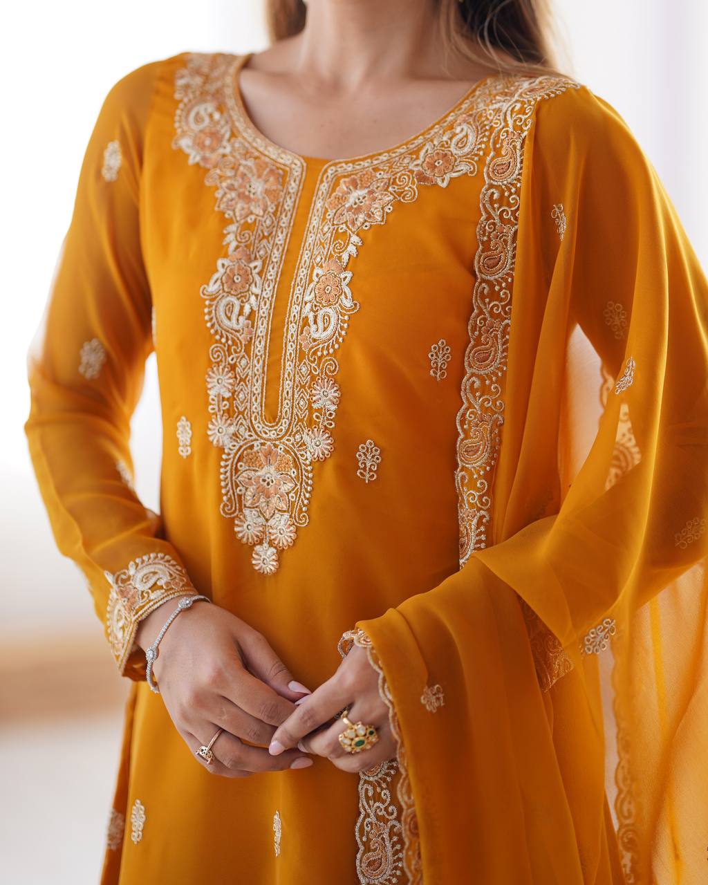Faux Georgette Thred work Suit Set