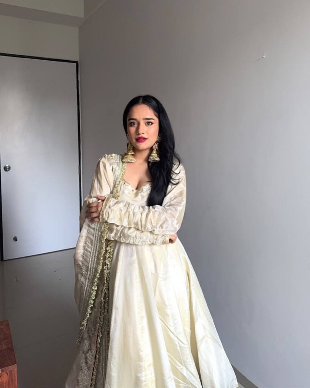 Heavy White Anarkali