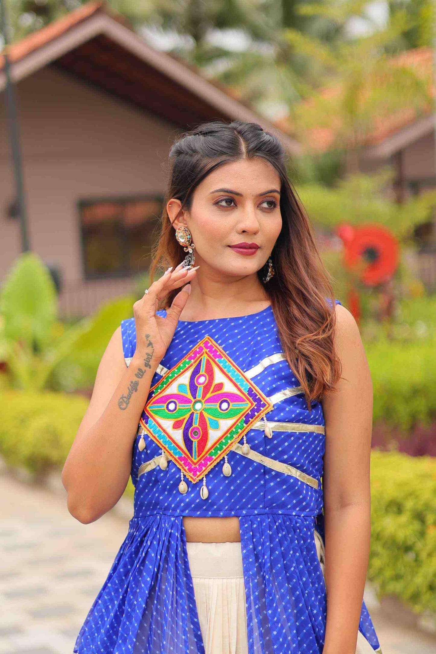 Royal Blue Heavy Gamthi Work & Ribin Lace With Kodi Lace Lehenga Choli
