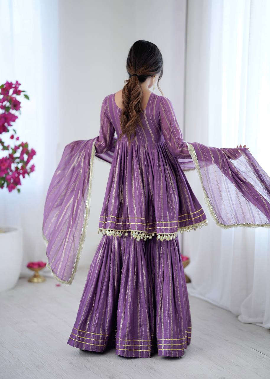 Purple Mal Chanderi Fabric Sharara