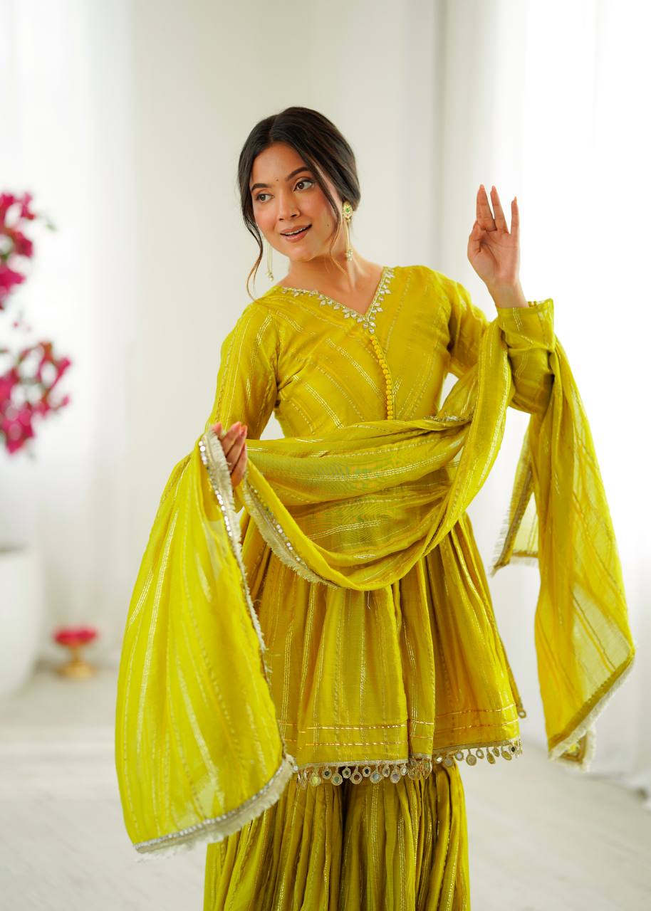 Yellow Mal Chanderi Fabric Sharara