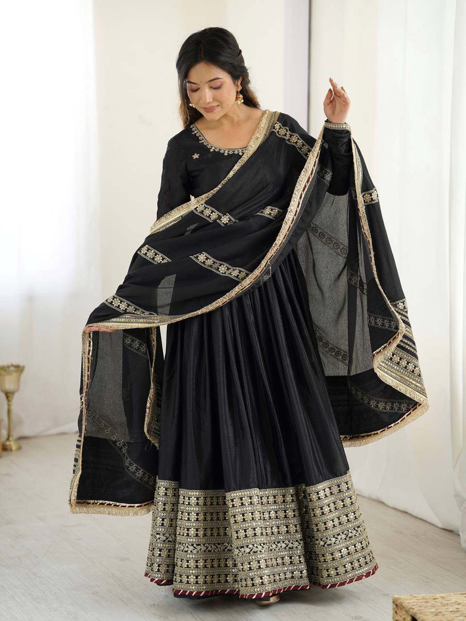 Chinon Silk Black Anarkali