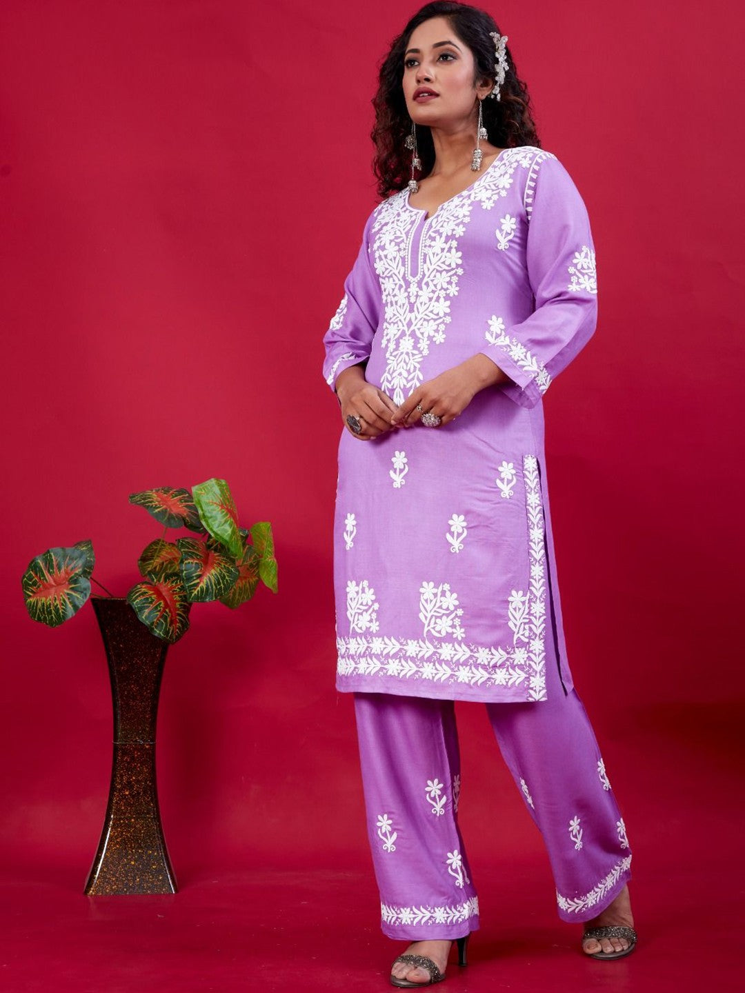 Lucknowi Chikankari Suit With Palazzos