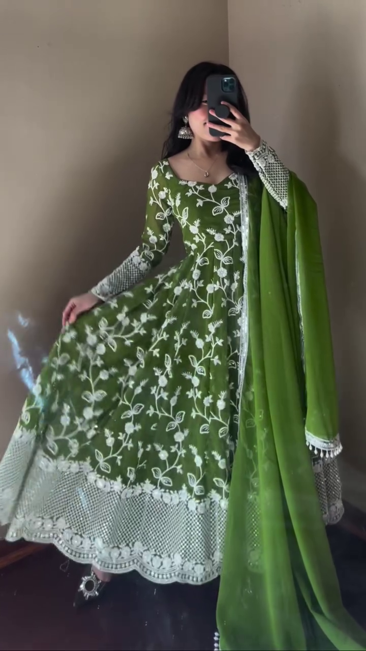 Green Heavy Embroidery Anarkali
