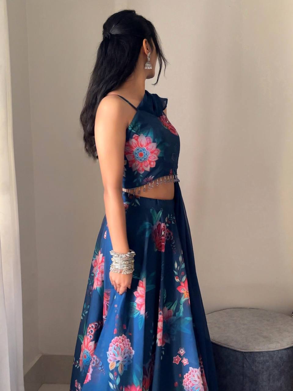 Armani Floral Printed 8mtr Flair Lehenga