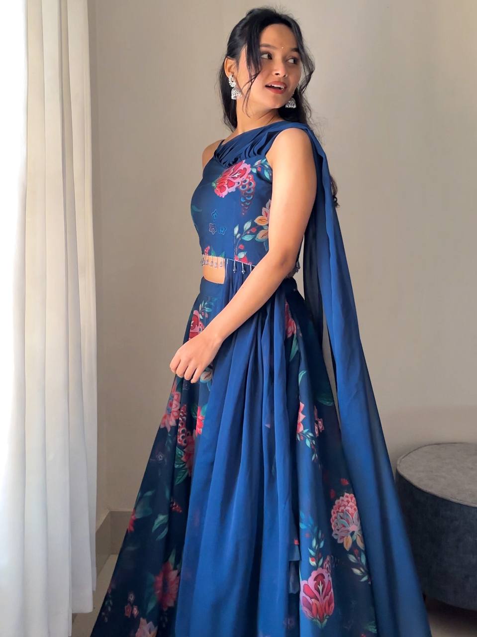 Armani Floral Printed 8mtr Flair Lehenga