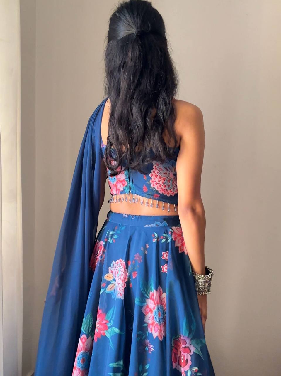 Armani Floral Printed 8mtr Flair Lehenga