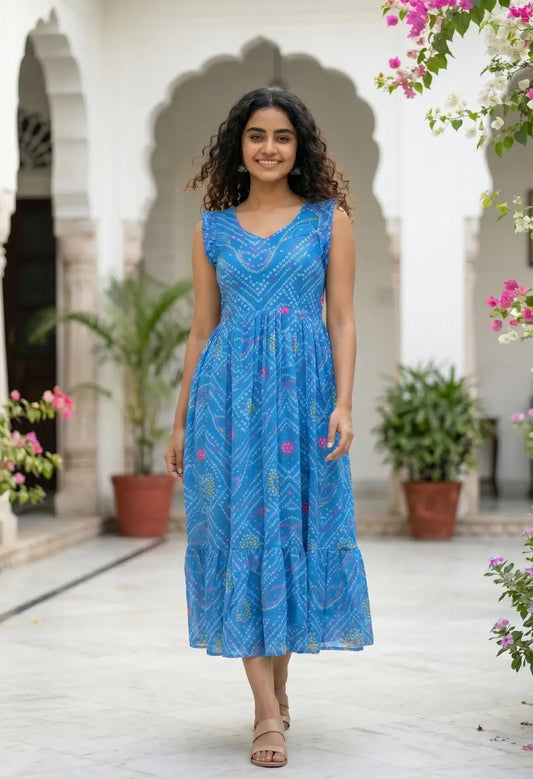 Azure Bandhani Maxi