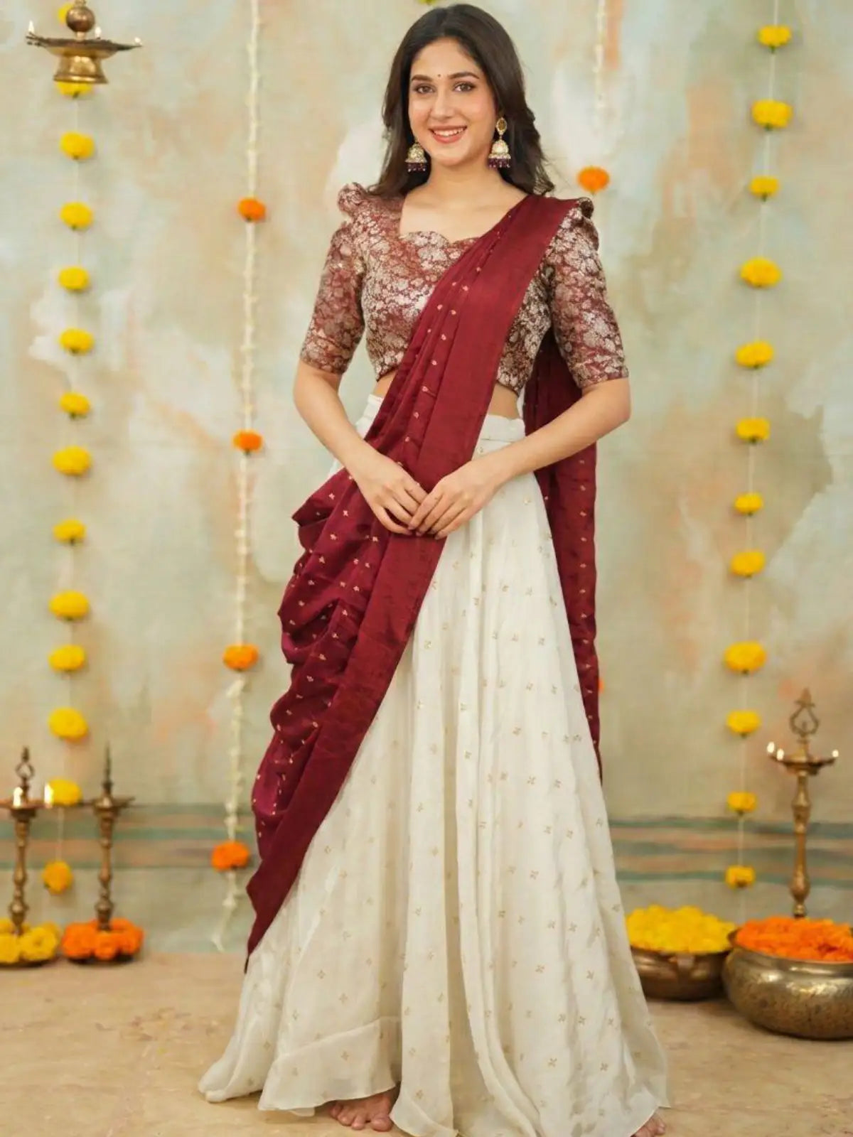 Berry Cream Lehenga
