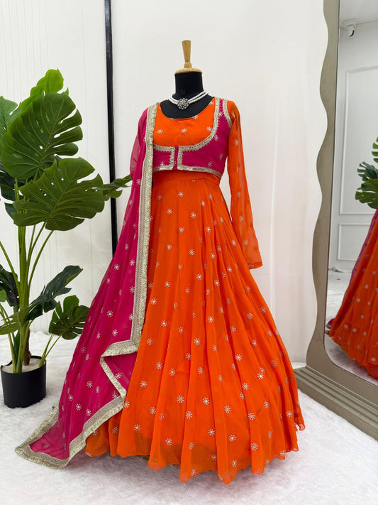 Faux Georgette Anarkali With koti (2 Color)