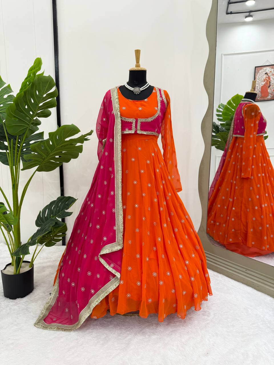 Faux Georgette Anarkali With koti (2 Color)