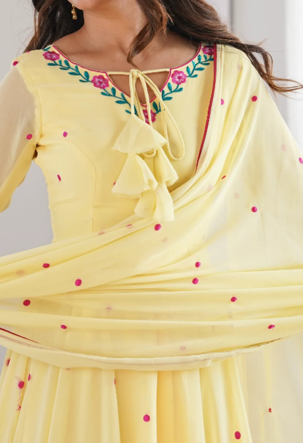 Butter Yellow Embroidery Work Anarkali
