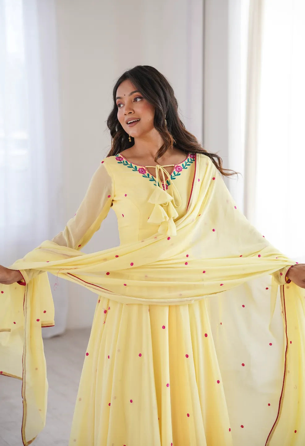 Butter Yellow Embroidery Work Anarkali
