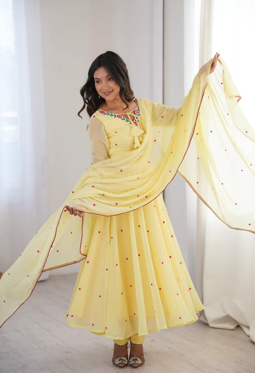 Butter Yellow Embroidery Work Anarkali