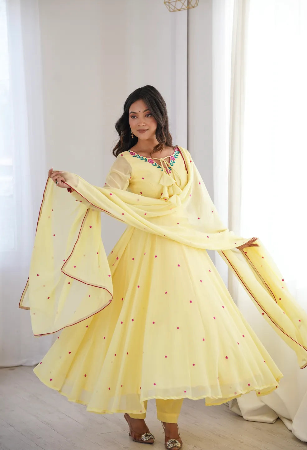 Butter Yellow Embroidery Work Anarkali
