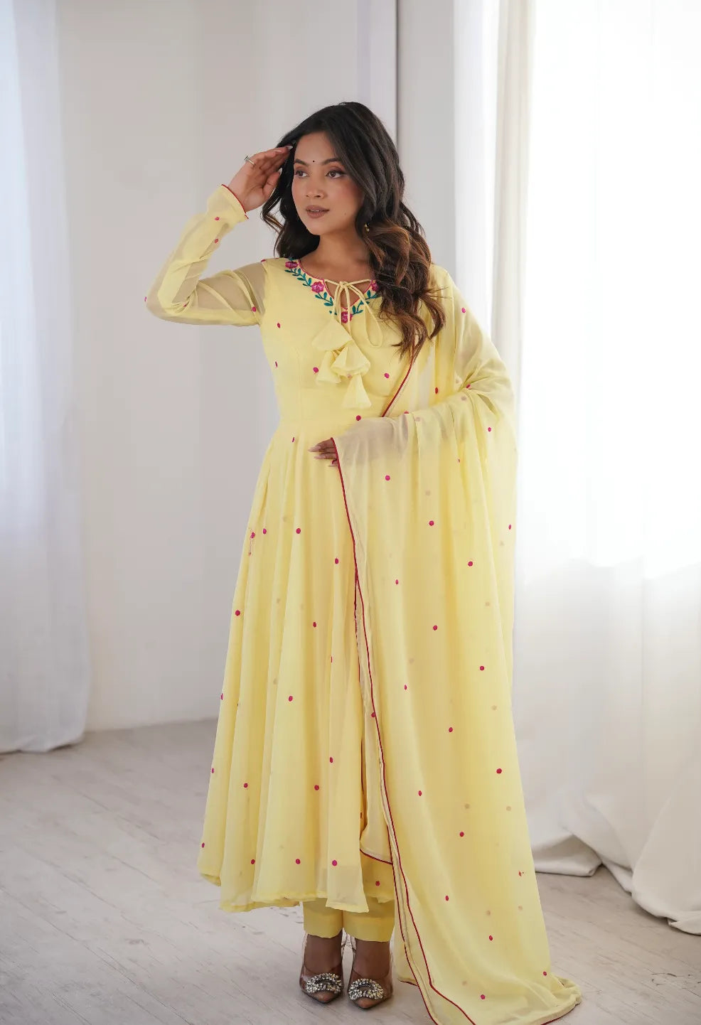 Butter Yellow Embroidery Work Anarkali