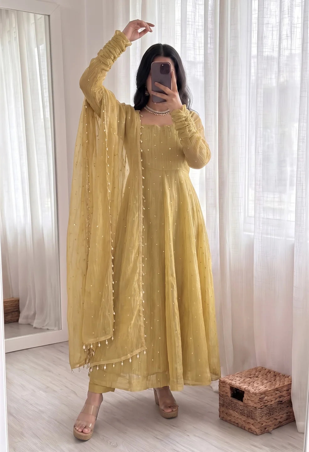 Golden Salsa Silk Anarkali