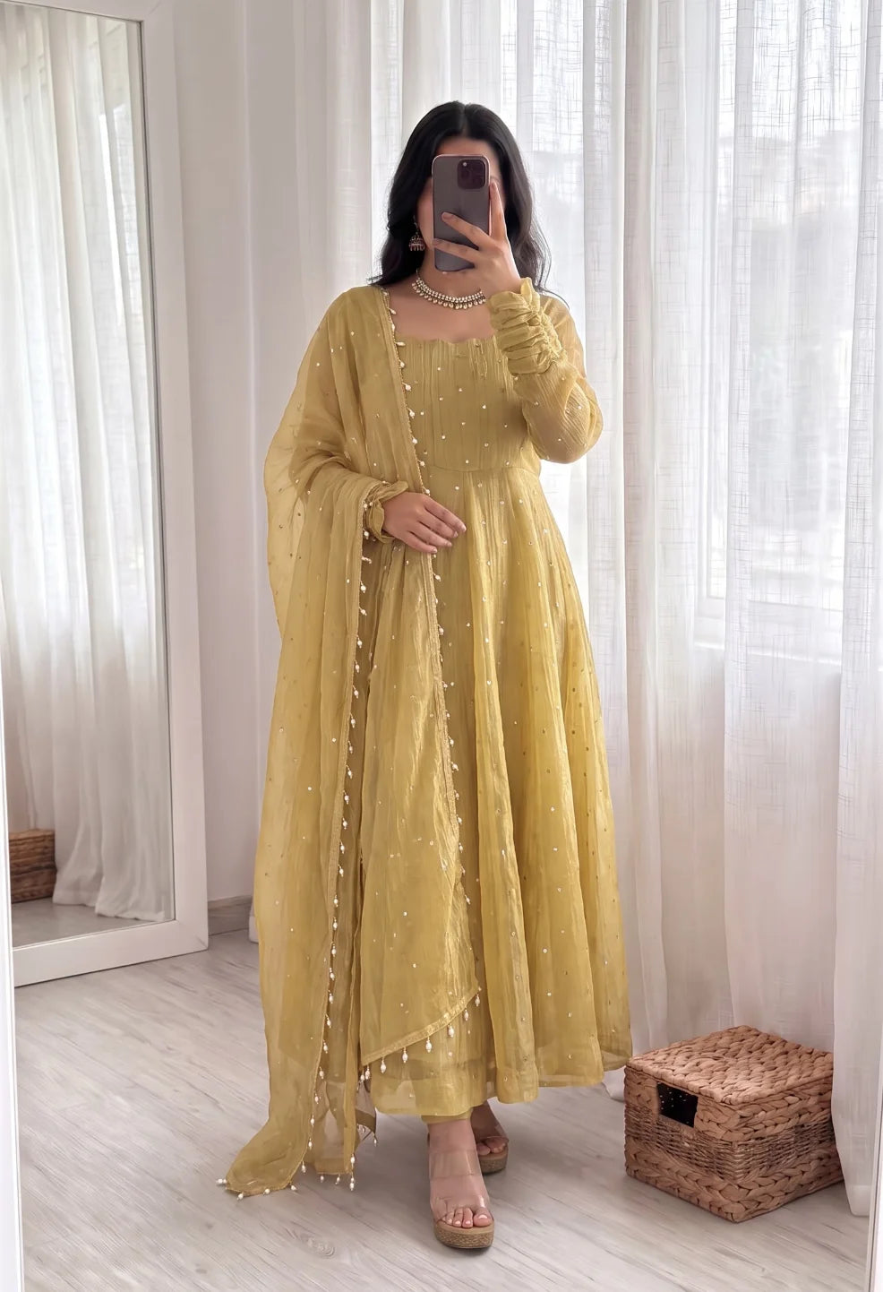 Golden Salsa Silk Anarkali