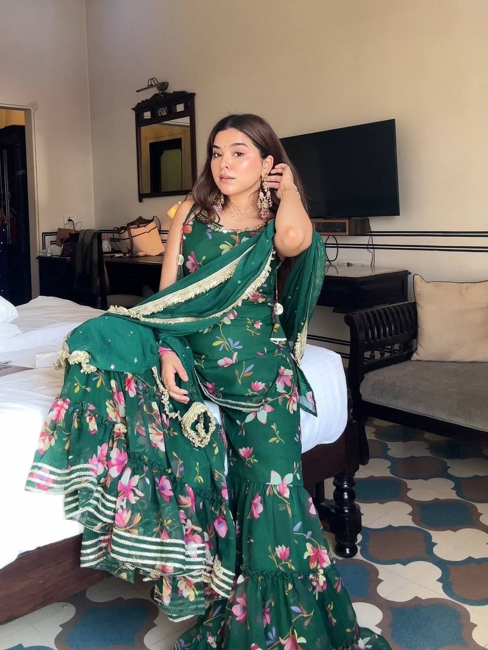 Mira Green Sharara Set