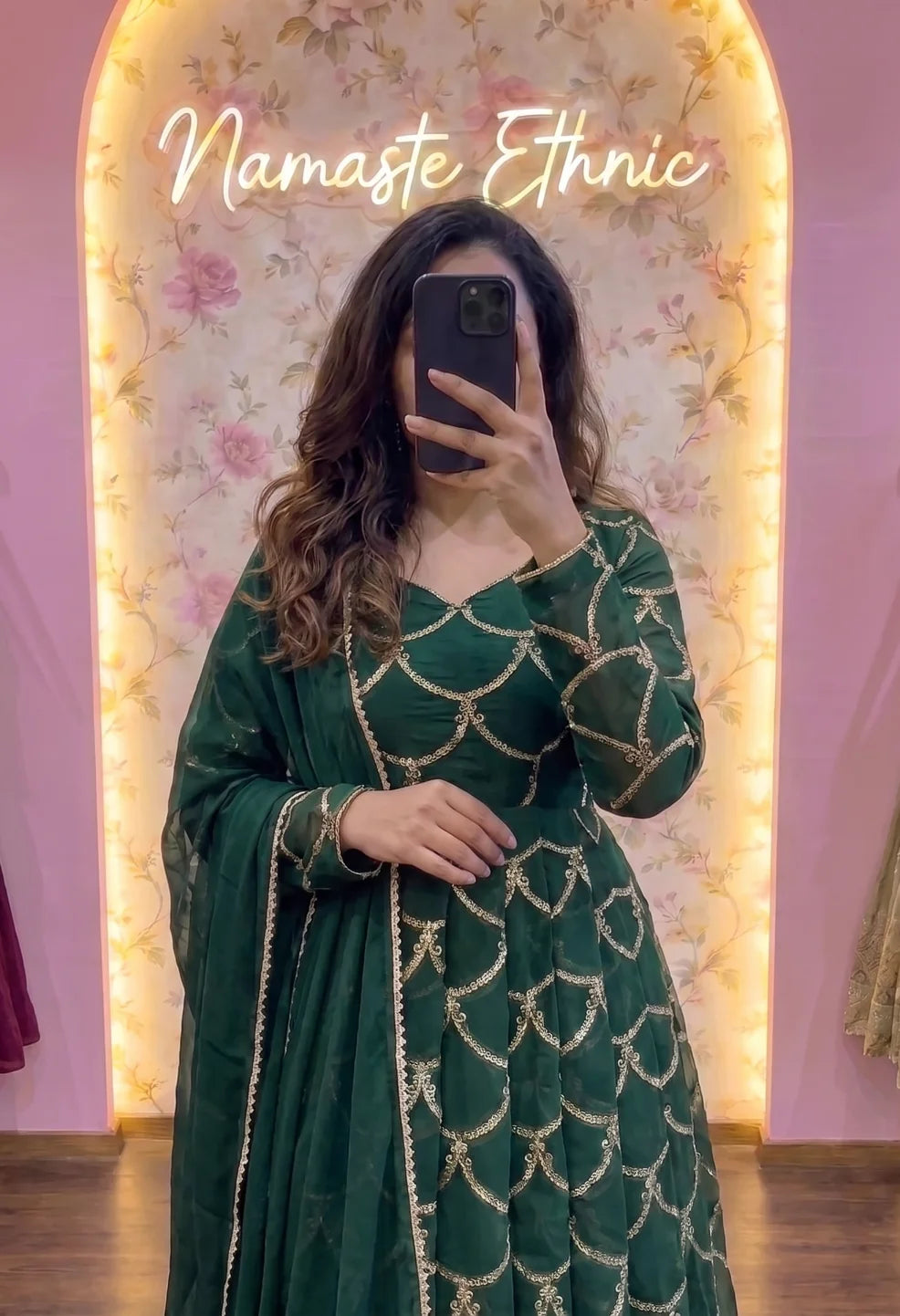 Mor peach Anarkali set