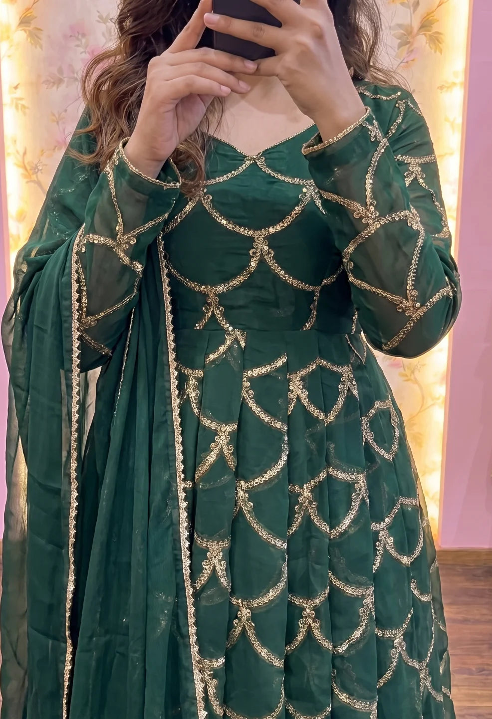 Mor peach Anarkali set