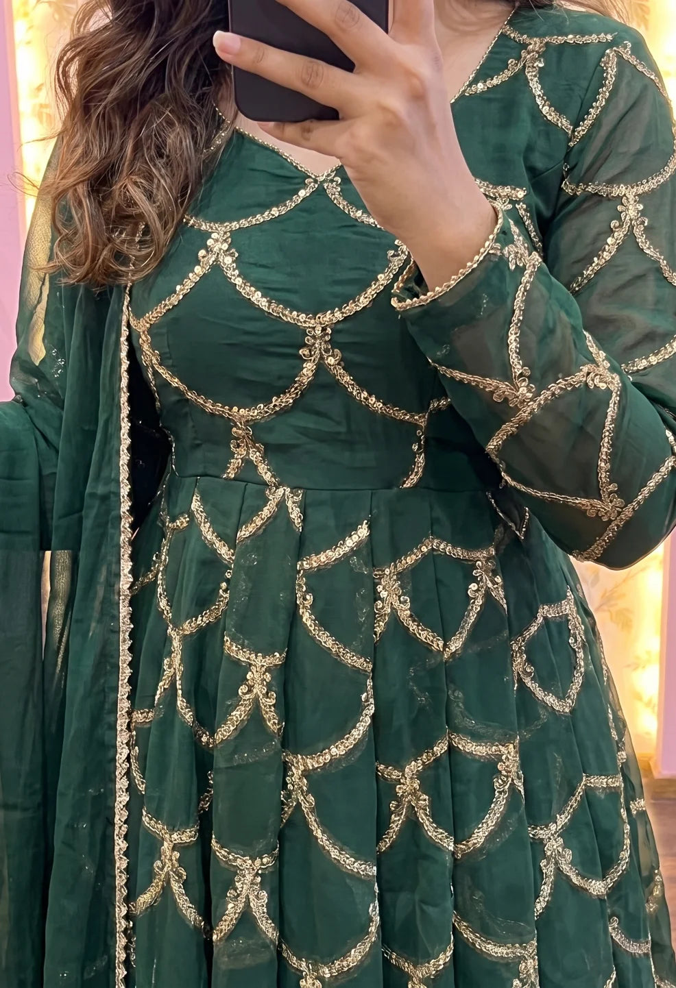 Mor peach Anarkali set