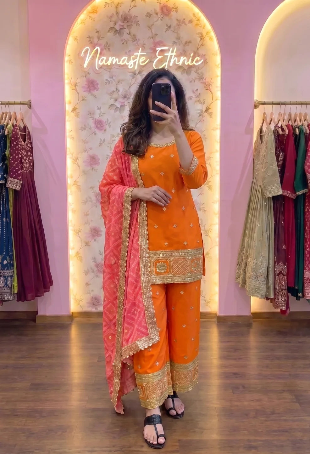 Orange Bandhani Sharara Set