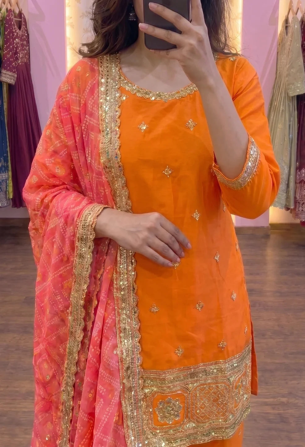 Orange Bandhani Sharara Set