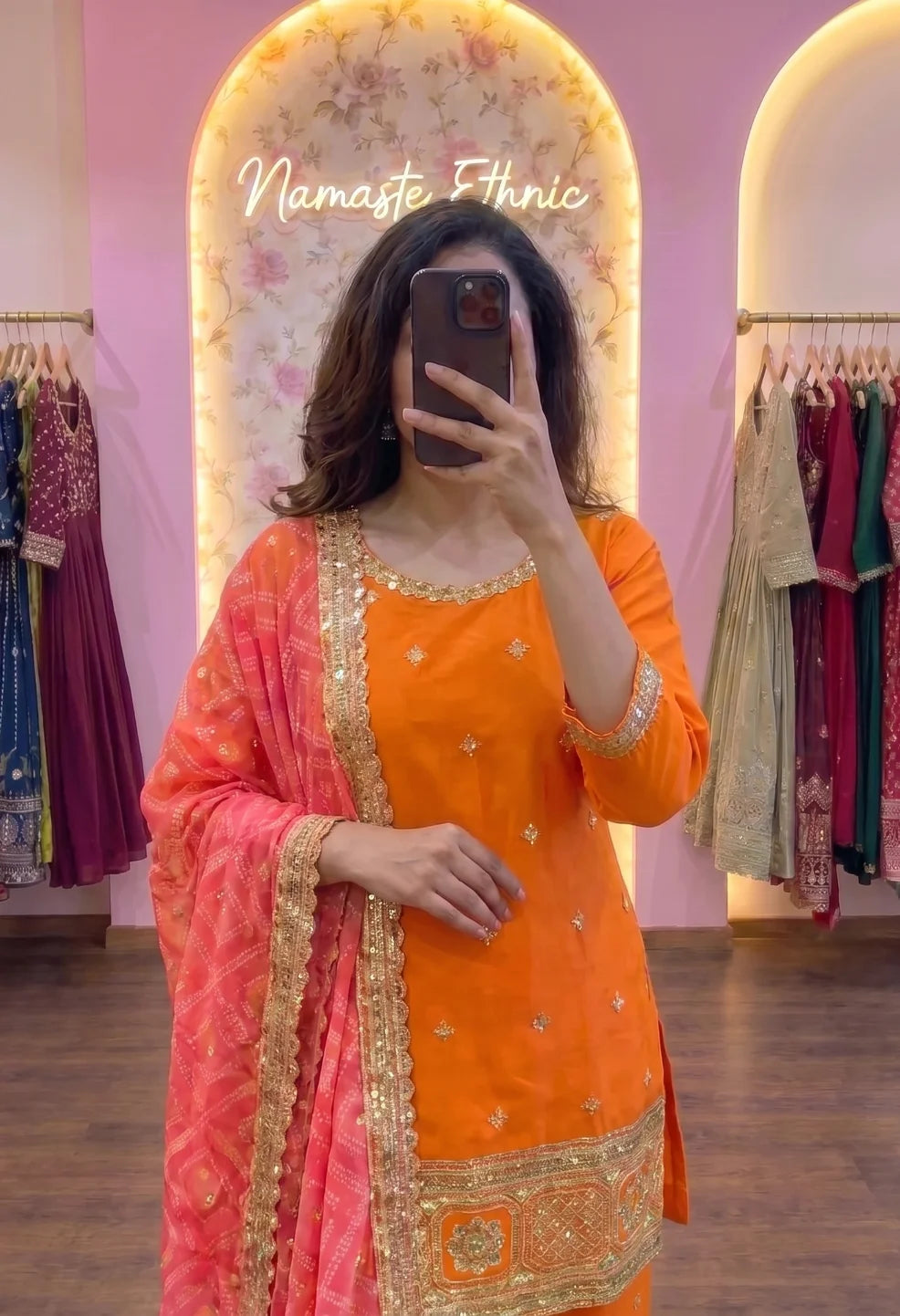 Orange Bandhani Sharara Set
