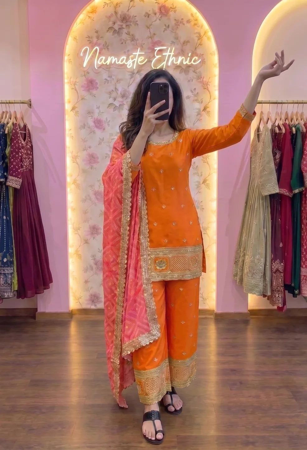 Orange Bandhani Sharara Set